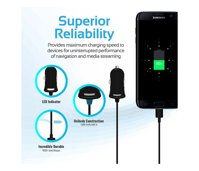 Promate ProCharge-M1 Universal Car Charger with Built in Micro USB Cable, Black - Zoom Image 3