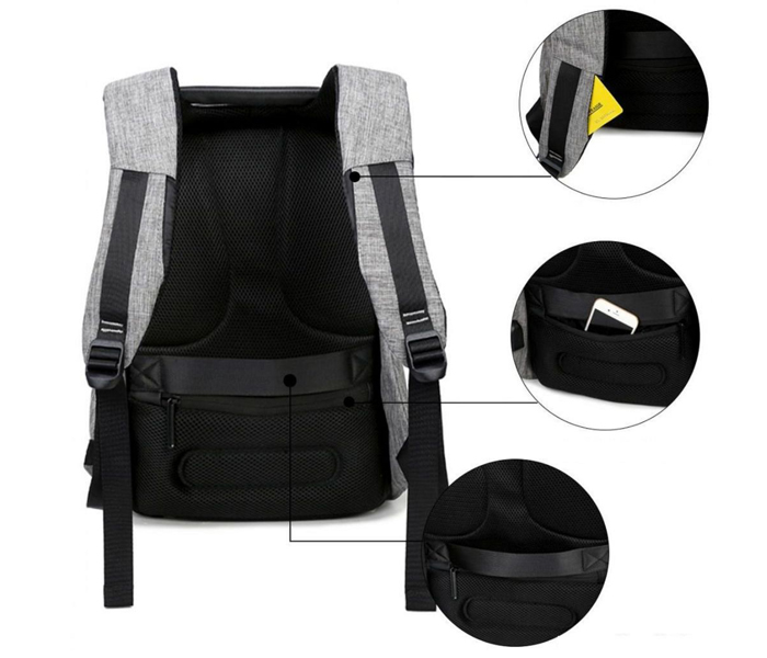 Dasfour AR-096-1 Anti-theft Backpack Laptop With USB Charge 16 Inches - Grey - Zoom Image 5