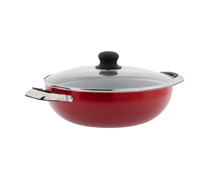 Royalford RF8509 28Cm Non Stick Wok Pan with Glass Lid - Black & Red - Zoom Image 5