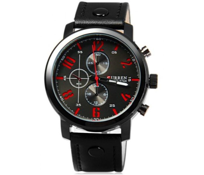 Curren 8192 Quartz Watch With Leather Band For Men Black - Zoom Image 2