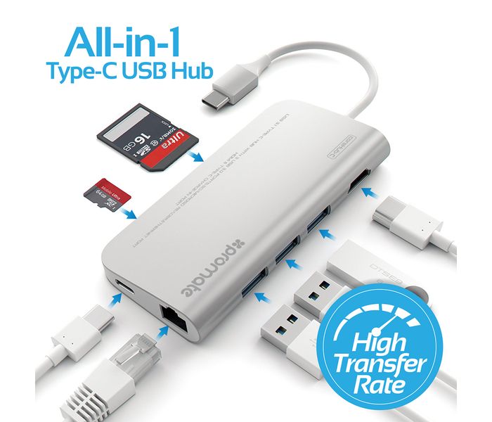 Promate Corehub-C USB 3.1 Type-C Hub CorHub-C, Silver - Zoom Image 3