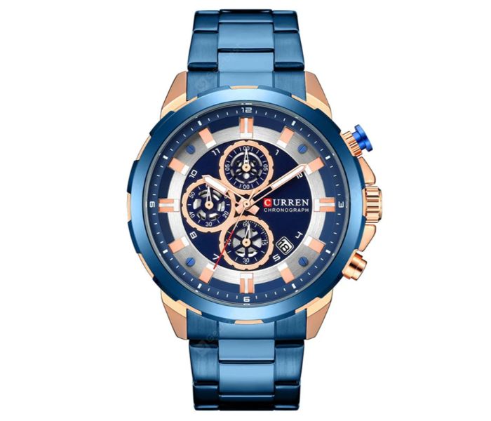 Curren 8323 Stainless Steel Analog Watch For Men Blue And Rose Gold - Zoom Image