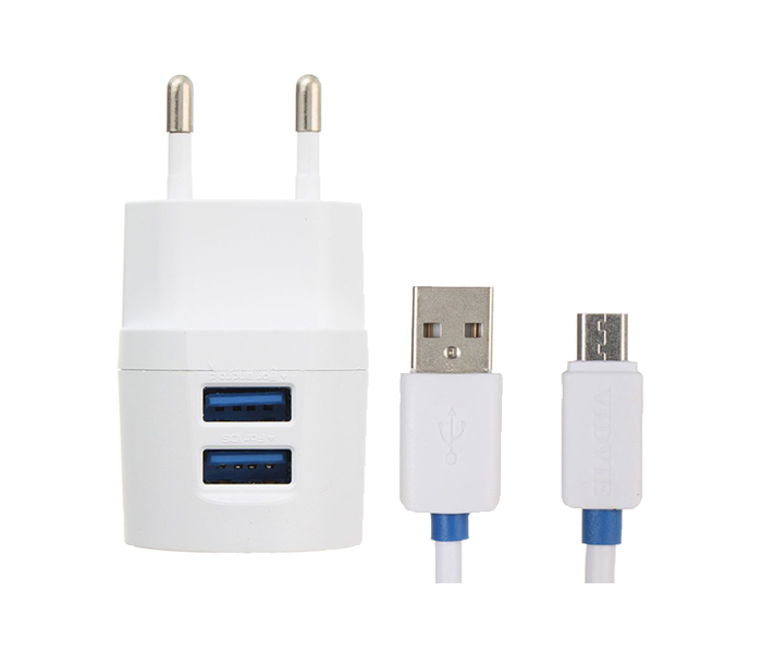 Vidvie PLE-201 2.1A 2 Pin Adapter with Micro Cable for Smartphone - 1 Meter, White - Zoom Image 6