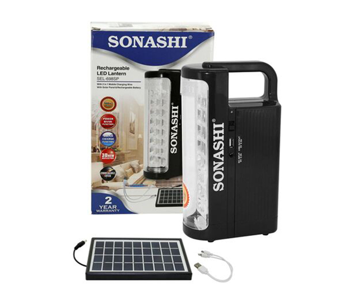 Sonashi SEL-698SP 24 Piece Rechargeable LED Lantern with Solar Panel & Mobile Charging Function - Black - Zoom Image 3