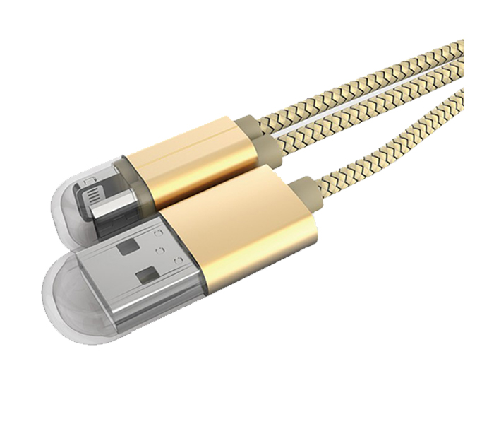 Trands TR-CA446-G 2-in-1 Nylon Braided Lightning & Micro USB Keychain Data Cable - Gold - Zoom Image 2