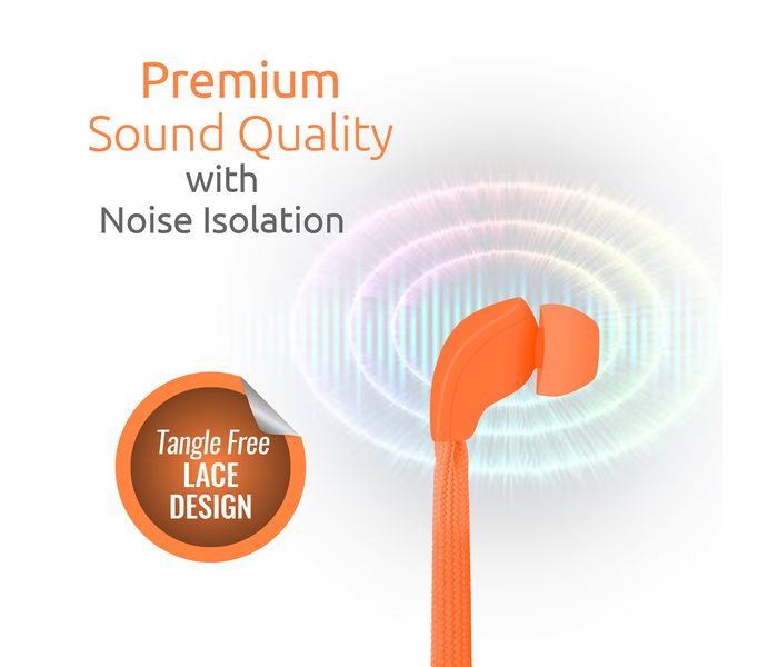 Promate Lacey Flat Trendy Tangle Free Lace Design Headphones with Built-in Microphone, Orange - Zoom Image 1