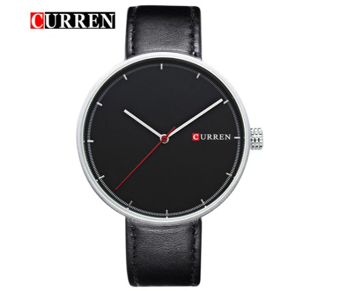 Curren 8223 Casual Big Dial Quartz Watch For Men Black and Silver - Zoom Image