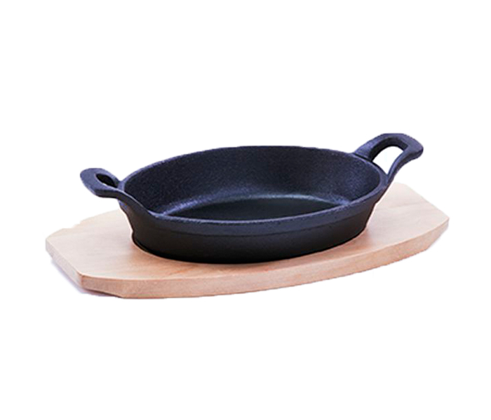 Royalford RFU9060 22CM Cast Iron Oval Dish with Wooden Tray - Black & Beige - Zoom Image 6