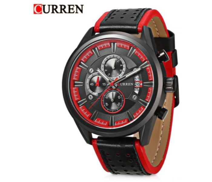 Curren 8290 Analog Quartz Watch For Men Black And Red - Zoom Image