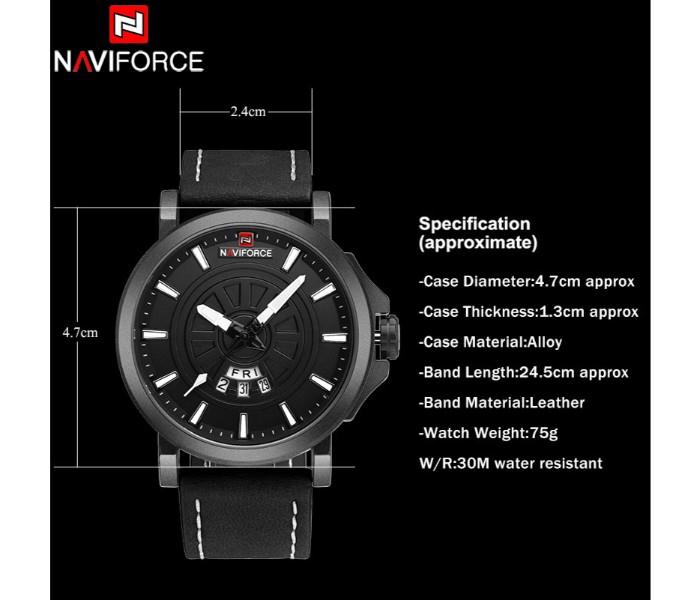 Naviforce 9028 30M Waterproof Genuine Leather Band Military Wrist Watch for Men Black - Zoom Image 3