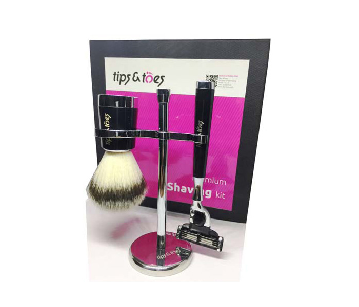 Tips & Toes TT-671 3 Piece Premium Shaving Set with All Metal Chrome Classy Stand - Zoom Image 1