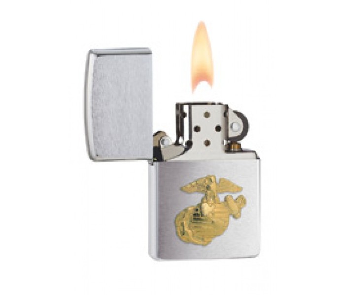 Zippo 280MAR Brush Fin Chrome Marines Lighter Silver and Gold - Zoom Image 1