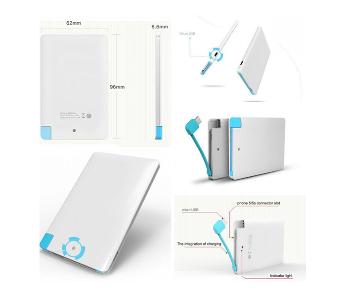 X5 Ultra Slim Universal Portable 3000 mAh Power Bank with attached Android Cable - Zoom Image 2