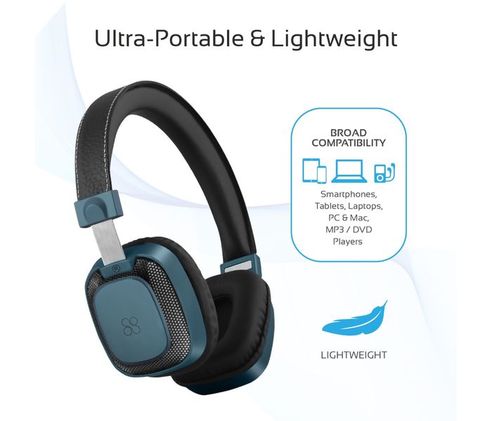 Promate Melody-Bt Premium On-Ear Wireless Stereo Headset with Music Playback Controls, Blue - Zoom Image 3