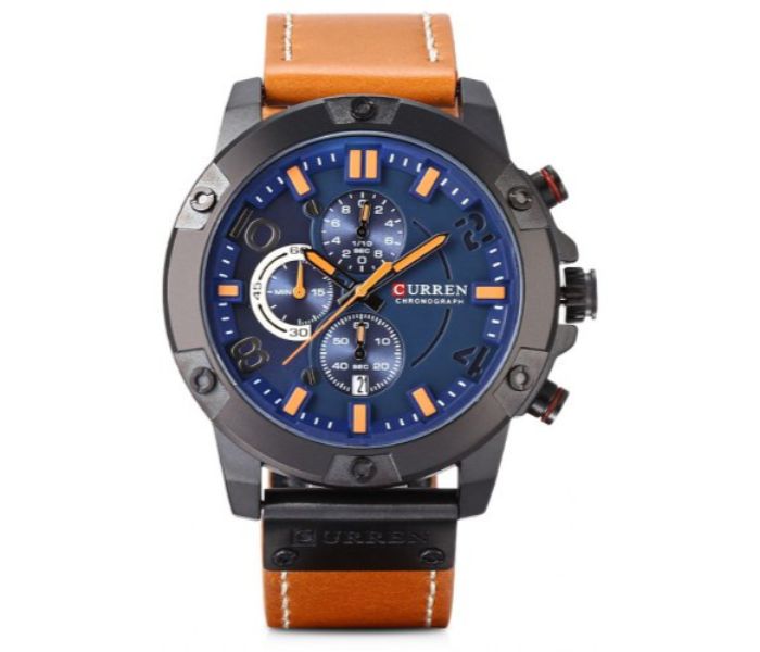 Curren 8285 Six Pin Sports Quartz Watch For Men Brown and Blue - Zoom Image