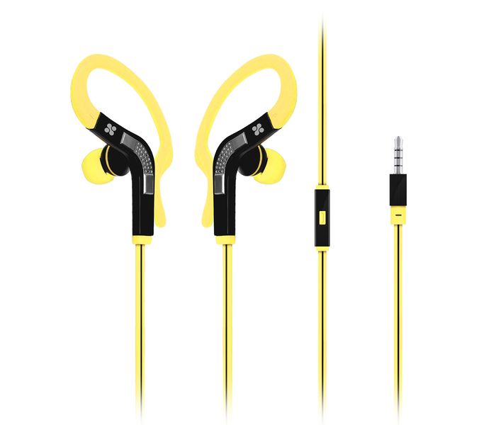 Promate Snazzy Premium In Ear Noise Isolating Sweatproof Earhook Earphone with Copper Cable, Yellow - Zoom Image 6