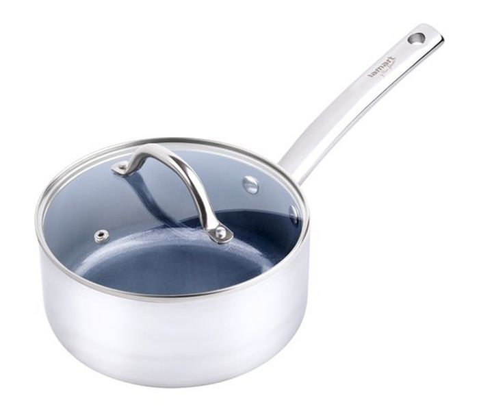 Lamart LT1056 Shiny 18CM Non-Stick Ceramic Sauce Pan with Lid, Silver - Zoom Image