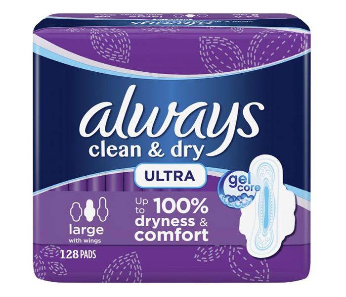 Always Clean and Dry Ultra Sanitary Pads with Wings Large - 128 Pads - Zoom Image