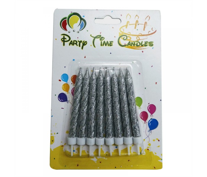 Party Time NO30C-1 8 Piece Glitter Birthday Candle Silver - Zoom Image