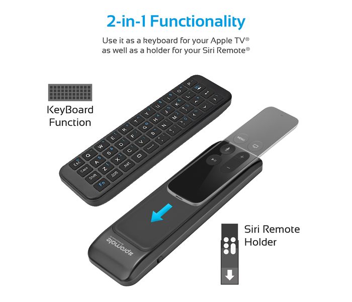 Promate Sirikeyboard Compact Wireless Mini Keyboard for Apple TV, Black - Zoom Image 1