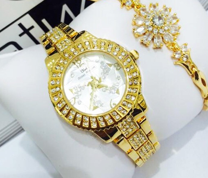 Catwalk CW-100P Genuine quality Fashionable Cz Womens Watch with Beauty Bracelet Gold - Zoom Image