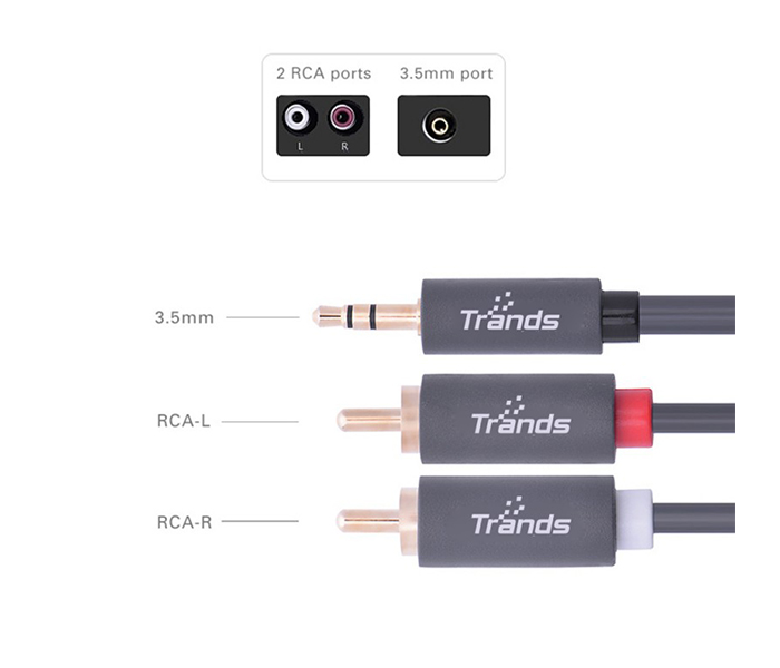 Trands TR-CA345 3.5 mm Male to 2 Male RCA Splitter Stereo Audio Cable - Grey - Zoom Image 4