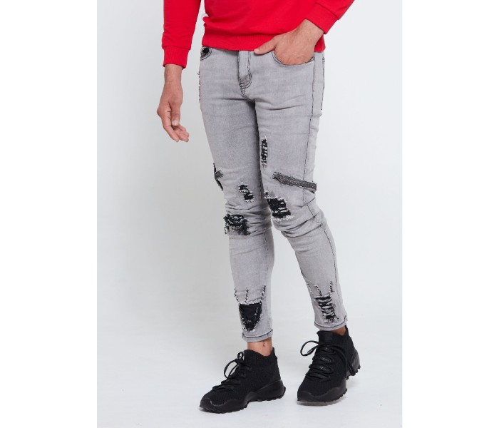 Petro OU10005 Distressed Striped Skinny Fit Jeans 34-Grey - Zoom Image 1