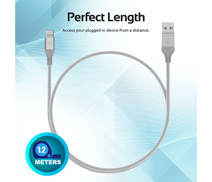 Promate Cable-LTF Heavy Duty Mesh Armored USB Lightning Charge Cable - Silver - Zoom Image 5