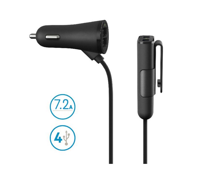 Promate CarHub-4 7.2A Heavy Duty Car Charger, Black - Zoom Image 2