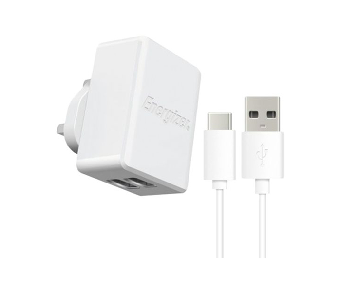 Energizer ACW2BUKHC23 Hightech Dual USB Wall Charger with Type C USB Cable - White - Zoom Image