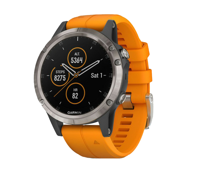 Garmin 010-01988-05 Fenix 5 Plus Smartwatch - Sapphire Titanium with Solar Flare Orange Band - Zoom Image 9