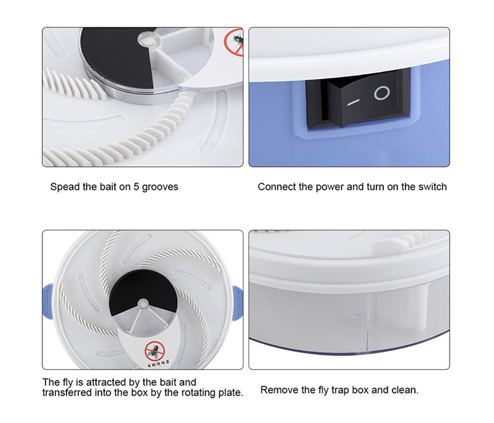 Krawn KW 37919 Electric Pest Repeller Fly Trap with Trapping Food Rotating Plate - White & Blue - Zoom Image 3