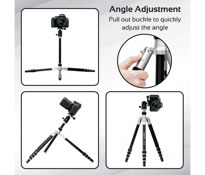 Promate Precise-160 Premium Professional Anodized Aluminum Travel Tripod with Integrated Monopod, Black - Zoom Image 7