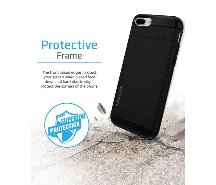 Promate VaultCase-i7P Shockproof Protective iPhone 7 Case with Secure Card Slot, Black - Zoom Image 3