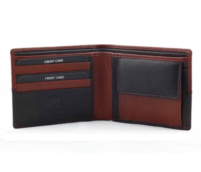 Philippe Morgan PM026 Men Leather Bifold Wallet Black and Brown - Zoom Image 2