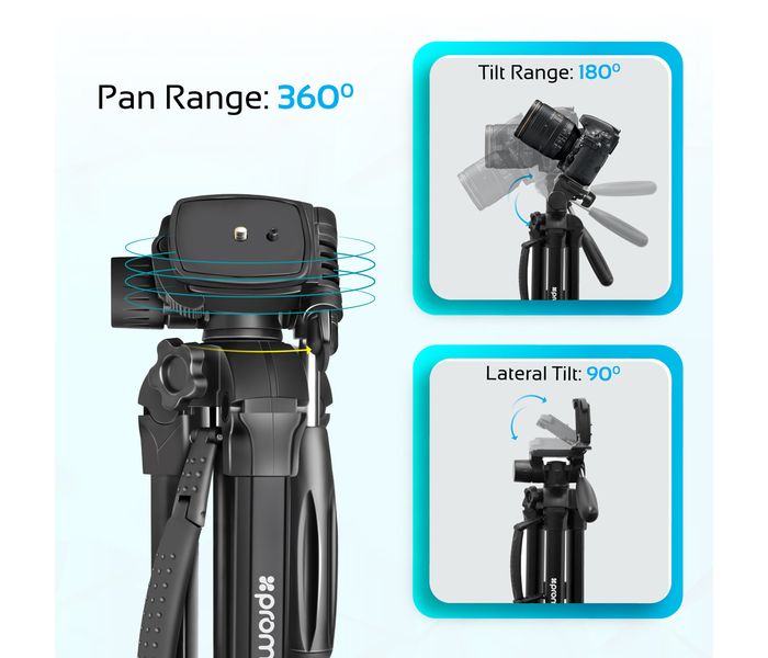 Promate Precise-180 4-Section Convertible Aluminum Alloy Tripod with Integrated Monopod, Black - Zoom Image 1