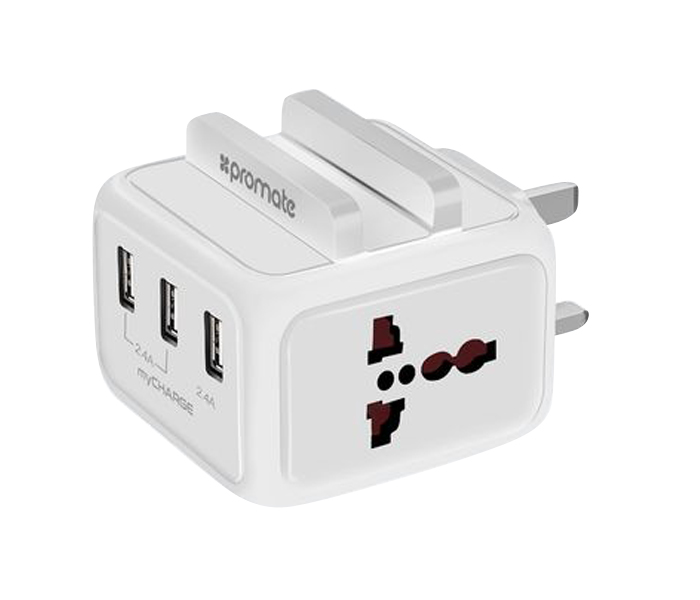 Promate MyCharge-UK Heavy Duty USB Wall Charger with SmartPhone Docket, White - Zoom Image 6