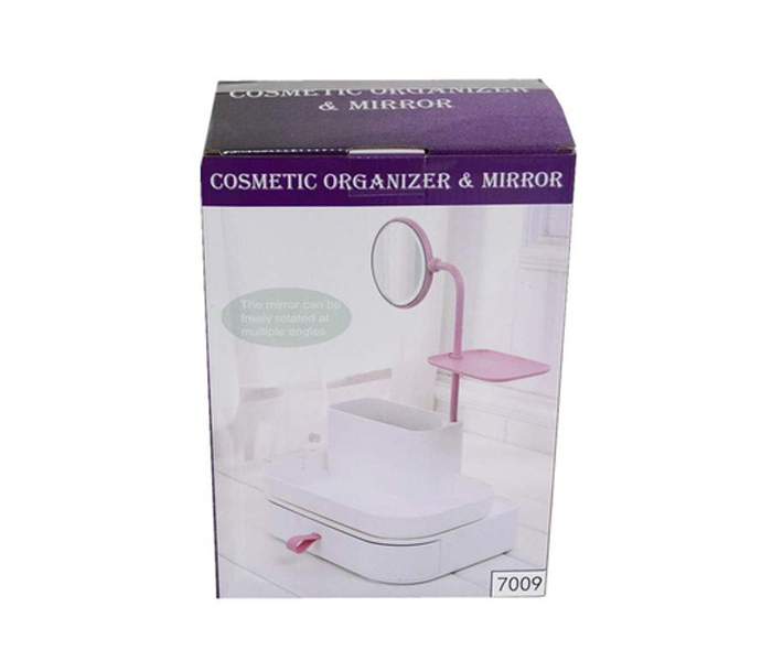 Cosmetic Organizer with Mirror - White & Pink - Zoom Image 5