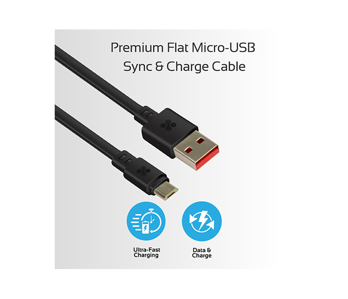 Promate Linkmate-U2F2 Flat Micro-USB Sync & Charge Cable - Black - Zoom Image 1