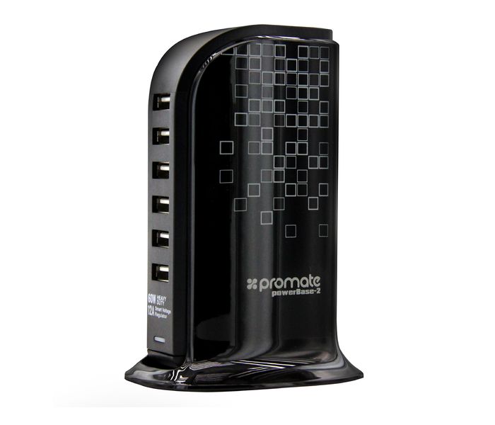 Promate PowerBase-2 12000mAh Fast AC Charging Station Hub with 6 USB Ports, Black - Zoom Image 6