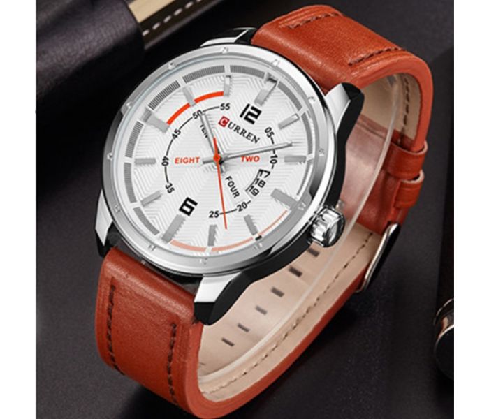 Curren 8211 Casual Double Scale Quartz Watch For Men Brown and White - Zoom Image 2