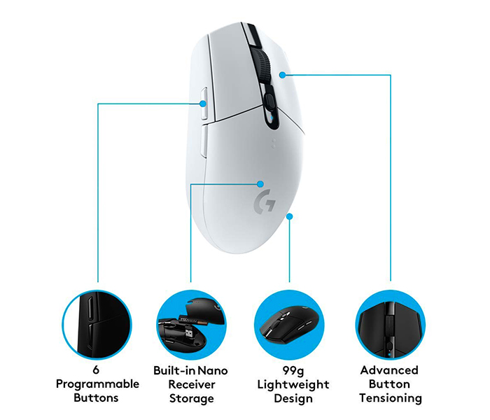 Logitech 910-005292 G305 Lightspeed Wireless Gaming Mouse - White - Zoom Image 1