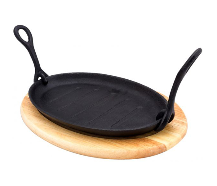 Prestige PR8043 Cast Iron Sizzler Plate with Wooden Base - Black - Zoom Image 1