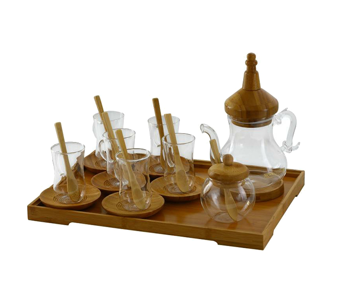 Royalford RF9325 24 Pieces Glass Tea Set with Stand - Beige - Zoom Image 1