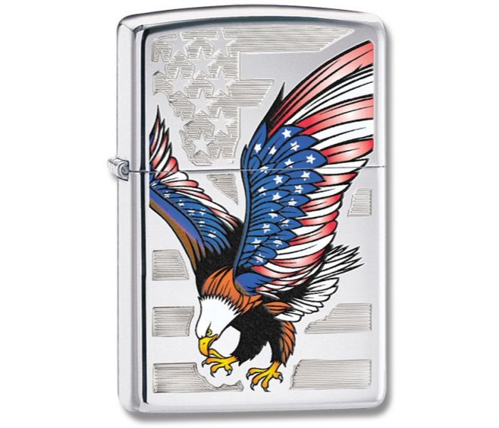 Zippo 28449 250 Eagle Flag Polished Chrome Lighter Multicolor - Zoom Image