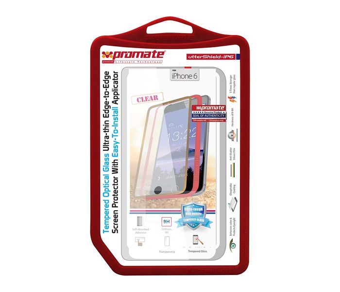 Promate UtterShield-iP6 Tempered Glass Ultra Thin Screen Protector, White - Zoom Image 1