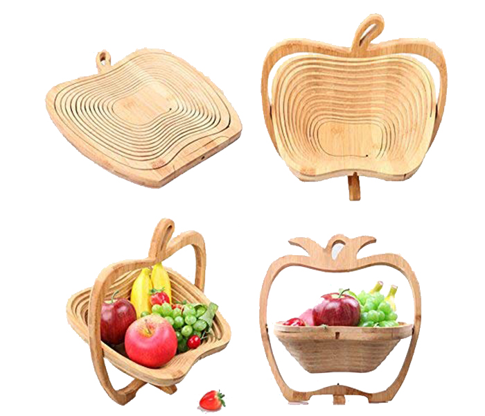 Apple Shaped Wooded Decorative Bamboo Fruit Basket Bowl - Brown - Zoom Image 3