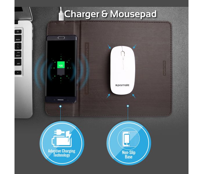 Promate Aurapad-2 3 in 1 Wireless Charger Mouse Pad with Phone Stand - Brown - Zoom Image 3