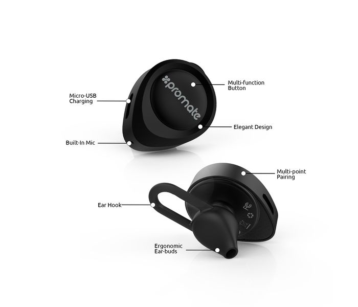 Promate Vibe Ultra Small Wireless Bluetooth Headset, Black - Zoom Image 1