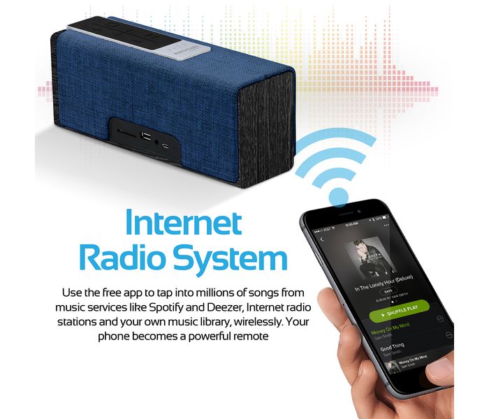 Promate Streambox-L Portable Fabric Wireless Speaker with Internet Radio - Blue - Zoom Image 3